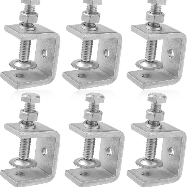 C-Clamps - Pack of 6 - With M8 Hexagon Bolts - Glue Clamps - Adjustable Clamping Range 0-25 mm - For Woodworking and Welding - Stainless Steel - Silver - 2.4*3.2*5.5 cm.