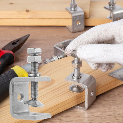 C-Clamps - Pack of 6 - With M8 Hexagon Bolts - Glue Clamps - Adjustable Clamping Range 0-25 mm - For Woodworking and Welding - Stainless Steel - Silver - 2.4*3.2*5.5 cm.