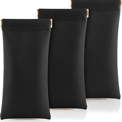3 Pieces - Glasses Case - 18.5*9cm - Black - Soft Glasses Case - Portable Glasses Case - With Squeeze Lid - Anti-scratch - PU Leather Glasses Case - Storage Bag - Storage Box - For Women and Men.