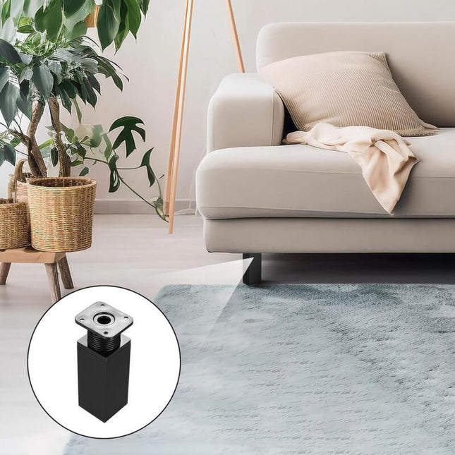Furniture Legs - 4 Pieces - Table Legs - Aluminum Alloy - With Screws - Square - Sofa Leg Support Accessories - Adjustable - Modern - Suitable for Sofas, Coffee Tables, Cabinets, TV Stands, Desks, Shelves, Dressing Tables - 10cm - Black.