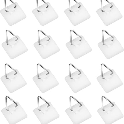 Self-adhesive hooks - 16 pieces - 2 kg Load capacity - Adhesive hooks - Wall picture hangers - Picture hangers - Picture hanging hooks - For displaying decorative pictures and wall art - White.