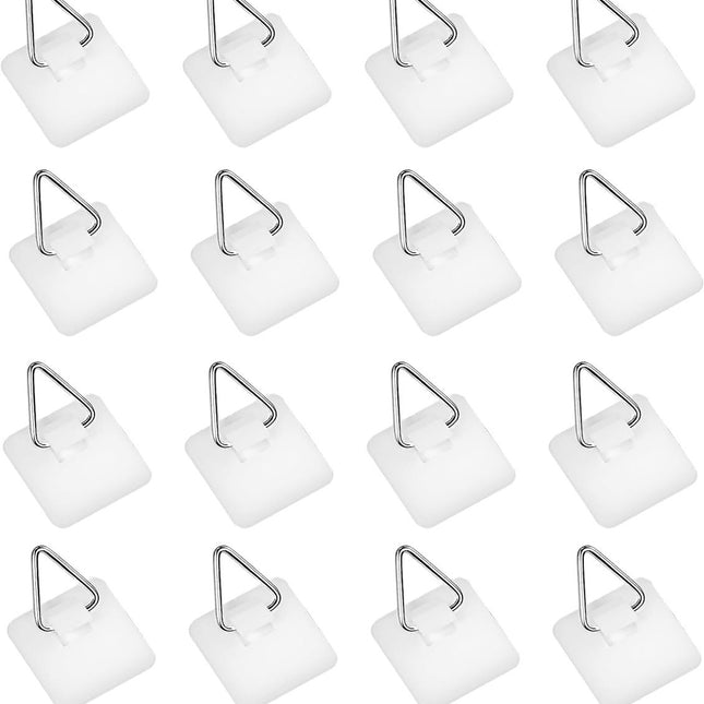 Self-adhesive hooks - 16 pieces - 2 kg Load capacity - Adhesive hooks - Wall picture hangers - Picture hangers - Picture hanging hooks - For displaying decorative pictures and wall art - White.