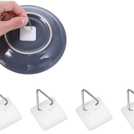 Self-adhesive hooks - 16 pieces - 2 kg Load capacity - Adhesive hooks - Wall picture hangers - Picture hangers - Picture hanging hooks - For displaying decorative pictures and wall art - White.