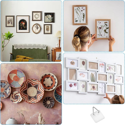 Self-adhesive hooks - 16 pieces - 2 kg Load capacity - Adhesive hooks - Wall picture hangers - Picture hangers - Picture hanging hooks - For displaying decorative pictures and wall art - White.