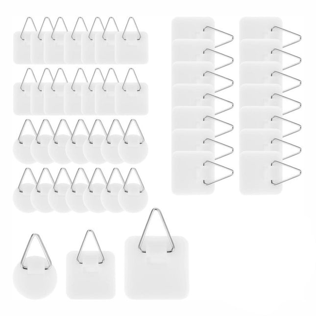Self-adhesive hooks - Set of 45 - 3 sizes - 5 kg Load capacity - Adhesive hooks - Wall picture hangers - Picture hangers - Picture hanging hooks - For displaying decorative pictures and wall art - White.