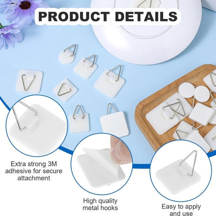Self-adhesive hooks - Set of 45 - 3 sizes - 5 kg Load capacity - Adhesive hooks - Wall picture hangers - Picture hangers - Picture hanging hooks - For displaying decorative pictures and wall art - White.
