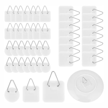 Self-adhesive hooks - Set of 45 - 3 sizes - 5 kg Load capacity - Adhesive hooks - Wall picture hangers - Picture hangers - Picture hanging hooks - For displaying decorative pictures and wall art - White.