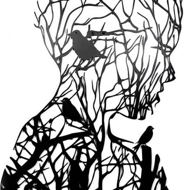 Wall decoration - wall decoration - Wall Art - Line art - wall decoration living room - Tree branch woman silhouette - black and white - Metal - 30*21cm.