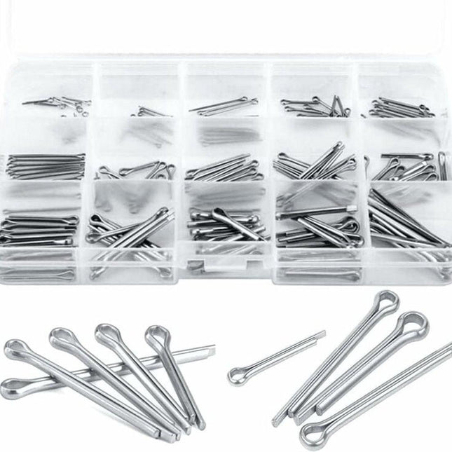 Split pins - 150 pieces - 15 different sizes - stainless steel - silver - for small mechanic repairs.