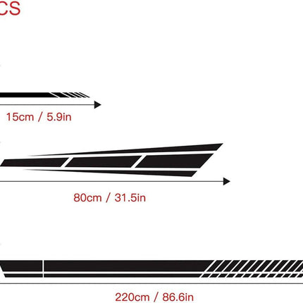 Car sticker - 6 pieces/3 pairs/1 set - Stripe side sticker - Graphic sticker - PET - Black - For car decoration.