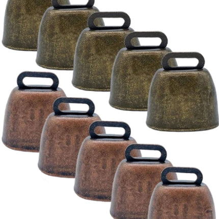 10 Pieces - Cowbell - Cowbells - Decorative Cowbells - Farm - Bell - Grazing Cowbell - Metal Cow Bell Bells - Goat Bell - Animal Gift - Bronze*5+red bronze*5 - Metal - 35*37mm.