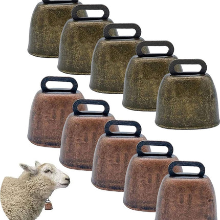 10 Pieces - Cowbell - Cowbells - Decorative Cowbells - Farm - Bell - Grazing Cowbell - Metal Cow Bell Bells - Goat Bell - Animal Gift - Bronze*5+red bronze*5 - Metal - 35*37mm.