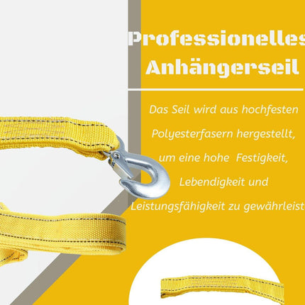 Tow rope Tow strap Tow rope car - 4 m 5000KG - nylon and steel - yellow.