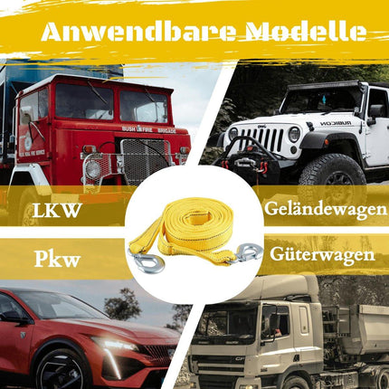 Tow rope Tow strap Tow rope car - 4 m 5000KG - nylon and steel - yellow.