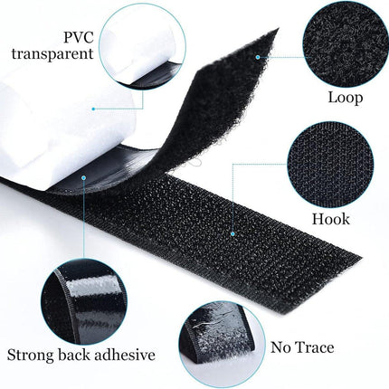 Self-adhesive hook and loop tape 10 meters - black hook and loop tape - extra strong - Strong double-sided self-adhesive tapes - Black - 10m * 2cm - Grip tape - Hook and loop tape.
