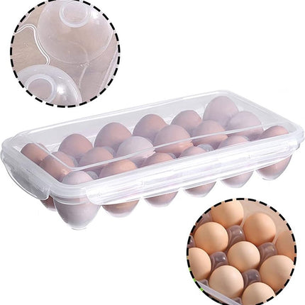 Egg carton, 18 racks refrigerator egg storage box with lid, egg rack, egg holder for refrigerator, egg storage container, plastic, transparent 32 x 18 cm.