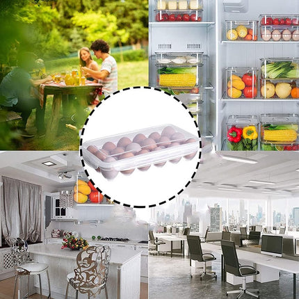 Egg carton, 18 racks refrigerator egg storage box with lid, egg rack, egg holder for refrigerator, egg storage container, plastic, transparent 32 x 18 cm.