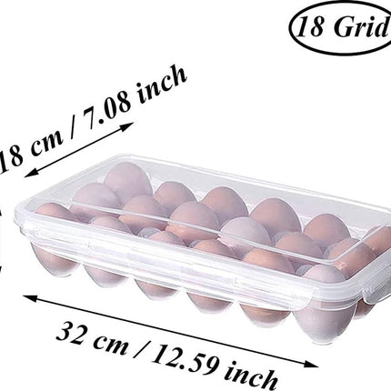 Egg carton, 18 racks refrigerator egg storage box with lid, egg rack, egg holder for refrigerator, egg storage container, plastic, transparent 32 x 18 cm.