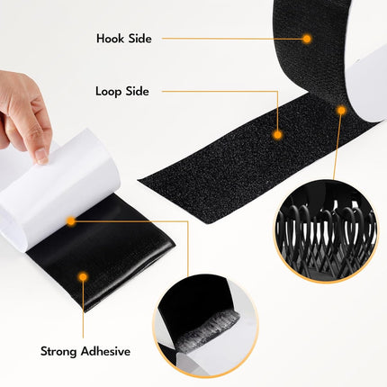 Self-adhesive hook and loop tape 5 meters - hook and loop tape - Black - Strong double-sided self-adhesive tapes - Black - 5m*10cm - Grip tape - Hook and loop tape.
