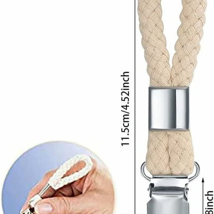 Towel hooks - 10 pieces - Tea towel hooks - Towel clips - Iron and cotton rope - beige and silver - 2.3x11.5cm - for hanging tea towels, beach towels, bath towels.