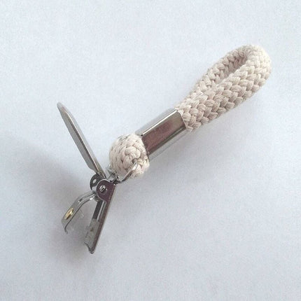 Towel hooks - 10 pieces - Tea towel hooks - Towel clips - Iron and cotton rope - beige and silver - 2.3x11.5cm - for hanging tea towels, beach towels, bath towels.