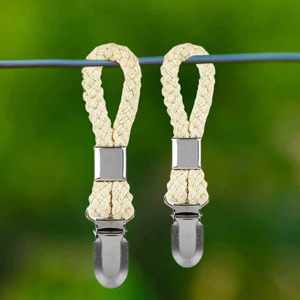Towel hooks - 10 pieces - Tea towel hooks - Towel clips - Iron and cotton rope - beige and silver - 2.3x11.5cm - for hanging tea towels, beach towels, bath towels.