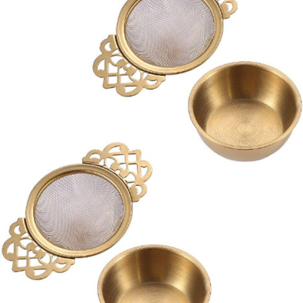 2 pieces - Tea strainer - Tea strainer - With handle and drip plate - gold - Tea filter for loose tea - Tea infuser - Stainless steel tea filter - 11.2*6.5*2.5cm.