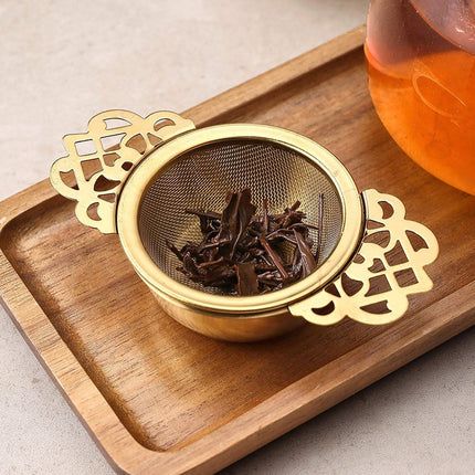 2 pieces - Tea strainer - Tea strainer - With handle and drip plate - gold - Tea filter for loose tea - Tea infuser - Stainless steel tea filter - 11.2*6.5*2.5cm.
