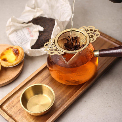 2 pieces - Tea strainer - Tea strainer - With handle and drip plate - gold - Tea filter for loose tea - Tea infuser - Stainless steel tea filter - 11.2*6.5*2.5cm.