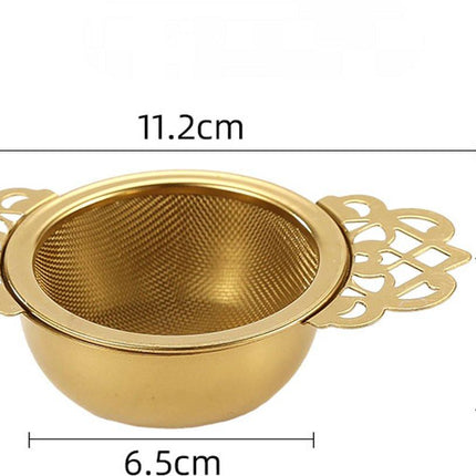2 pieces - Tea strainer - Tea strainer - With handle and drip plate - gold - Tea filter for loose tea - Tea infuser - Stainless steel tea filter - 11.2*6.5*2.5cm.
