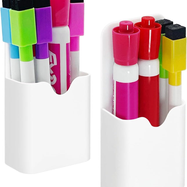 2 Pcs Magnetic Pen Holders, Magnetic Dry Erase Marker Holders, Magnetic Pencil Holders for Fridge, Whiteboard Marker Holder for School, Office, Home, Magnetic Marker Organizer, White - 5.6*12cm.