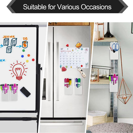 2 Pcs Magnetic Pen Holders, Magnetic Dry Erase Marker Holders, Magnetic Pencil Holders for Fridge, Whiteboard Marker Holder for School, Office, Home, Magnetic Marker Organizer, White - 5.6*12cm.