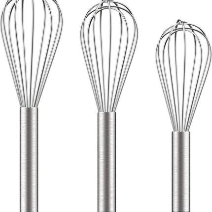 3 pieces - egg beater - Hand mixer - Manual egg beater - 8 inch + 10 inch + 12 inch - Cream mixer - for baking in the kitchen - silver - stainless steel.