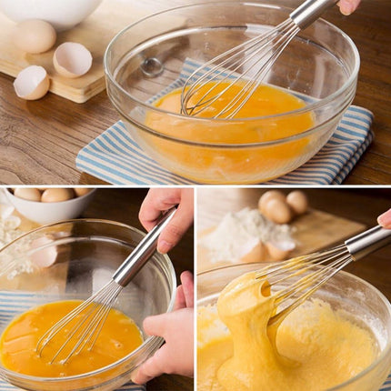 3 pieces - egg beater - Hand mixer - Manual egg beater - 8 inch + 10 inch + 12 inch - Cream mixer - for baking in the kitchen - silver - stainless steel.