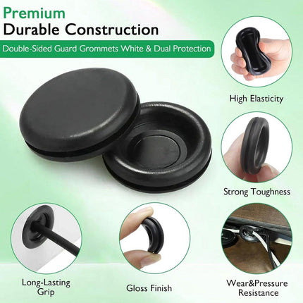 Rubber Grommet - Pack of 200 - Black - 7mm/9mm/12mm/16mm/20mm/22mm/25mm - Closed Rubber Grommet - For Wire, Electrical Installation, Cable Protection - Round Rubber Stopper.