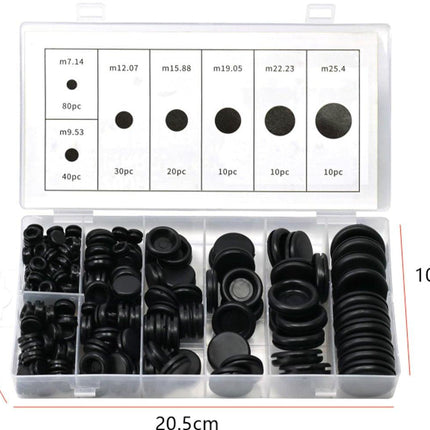 Rubber Grommet - Pack of 200 - Black - 7mm/9mm/12mm/16mm/20mm/22mm/25mm - Closed Rubber Grommet - For Wire, Electrical Installation, Cable Protection - Round Rubber Stopper.