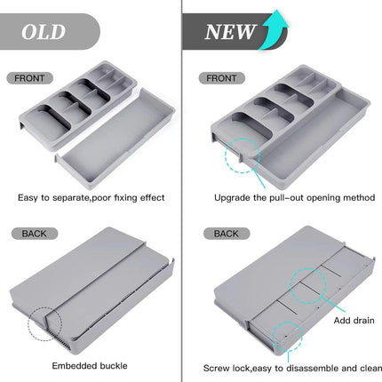 2 in 1 Storage Box - Cutlery Organizer - Cutlery Tray - Drawer Organizer - Multifunctional Cutlery Tray - Pull-out Cutlery Tray - Cutlery Tray Drawer Divider - Small Cutlery Tray for Kitchen - Storage Bins for Cutlery Storage - Gray - PP - 40.5*16.5*5.5cm.