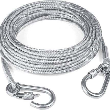 Dog leash cable - 5mm * 3m - stainless steel - silver - dog chains - with double fastening stainless steel buckle - camping accessories - dog game ground stake - heavy-duty dog chain - exhaust leash for animals.