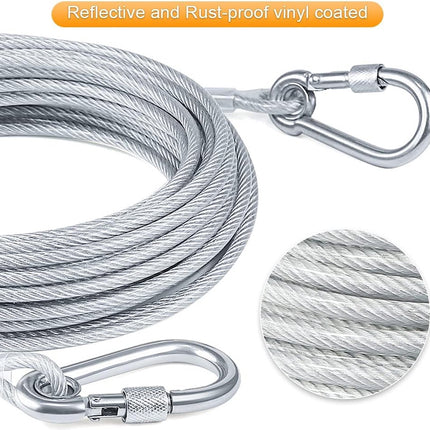 Dog leash cable - 5mm * 3m - stainless steel - silver - dog chains - with double fastening stainless steel buckle - camping accessories - dog game ground stake - heavy-duty dog chain - exhaust leash for animals.