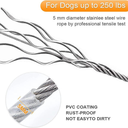 Dog leash cable - 5mm * 3m - stainless steel - silver - dog chains - with double fastening stainless steel buckle - camping accessories - dog game ground stake - heavy-duty dog chain - exhaust leash for animals.