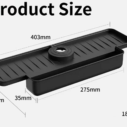 Silicone tap mat with sponge holder - tap drain mat - sink organizer - drain mat - BLACK - For kitchen, bathroom, countertop, worktop - 40 cm.