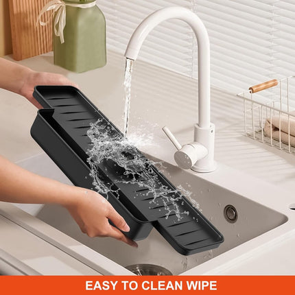 Silicone tap mat with sponge holder - tap drain mat - sink organizer - drain mat - BLACK - For kitchen, bathroom, countertop, worktop - 40 cm.