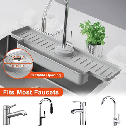 Silicone tap mat with sponge holder - tap drain mat - sink organizer - drain mat - BLACK - For kitchen, bathroom, countertop, worktop - 40 cm.