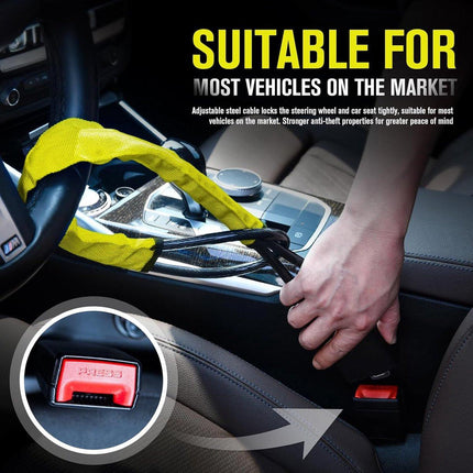 Steering Wheel Lock - Belt Lock - with 3 Keys - Yellow - Universal - Steering Wheel Anti-Theft Device - for Car Security - for Most Vehicles, Trucks, SUVs, Vans.