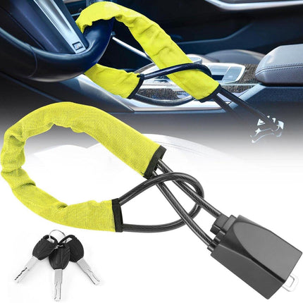Steering Wheel Lock - Belt Lock - with 3 Keys - Yellow - Universal - Steering Wheel Anti-Theft Device - for Car Security - for Most Vehicles, Trucks, SUVs, Vans.