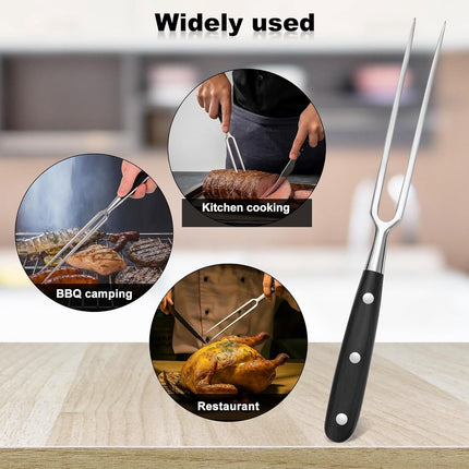 Waffle Fork - Meat Fork - Stainless Steel - With Handle - Serving Fork - Carving Fork - Waffle Iron Accessory - Cookware - Kitchen Utensils - For Grill Kitchen Turkey Roast Dinner - 30 cm - Black.