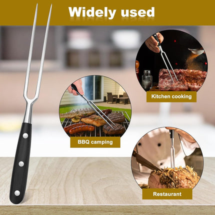 Waffle Fork - Meat Fork - Stainless Steel - With Handle - Serving Fork - Carving Fork - Waffle Iron Accessory - Cookware - Kitchen Utensils - For Grill Kitchen Turkey Roast Dinner - 30 cm - Black.