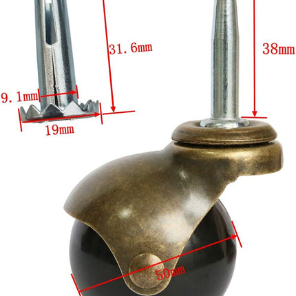 Set of 4 Furniture castors - transport castors - 50mm - Swivel castor - 30kg Load capacity - Height 64mm.
