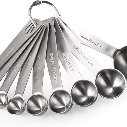Measuring Spoons Set - 9 Pieces - Measuring Spoons Cups - BPA Free - Measuring Spoons - Measuring Spoons - Gram & ML Weighing - Measuring Spoons - Measuring Cups Spoons - Measuring Spoons - Stainless Steel - Silver - 15ml / 7.5ml / 5ml / 3.75ml / 2.5ml /.