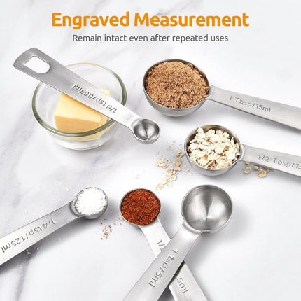 Measuring Spoons Set - 9 Pieces - Measuring Spoons Cups - BPA Free - Measuring Spoons - Measuring Spoons - Gram & ML Weighing - Measuring Spoons - Measuring Cups Spoons - Measuring Spoons - Stainless Steel - Silver - 15ml / 7.5ml / 5ml / 3.75ml / 2.5ml /.